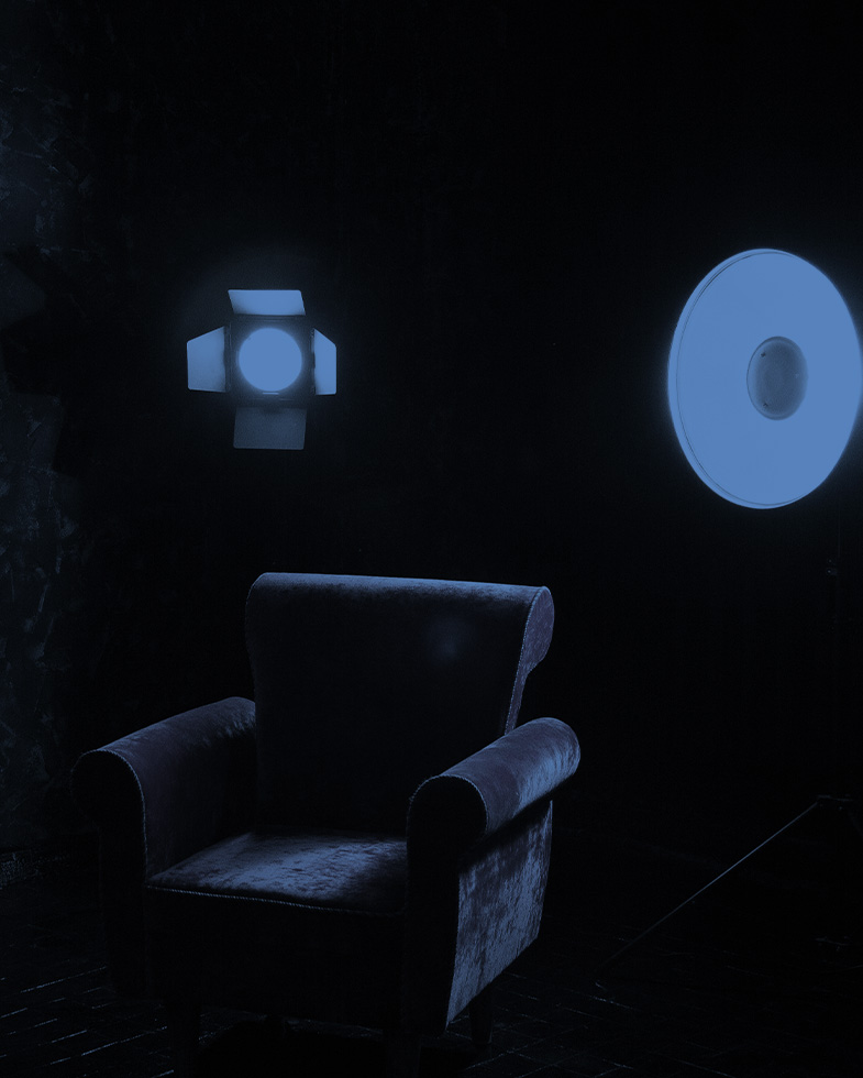 Decorative Image - an armchair with stage lights